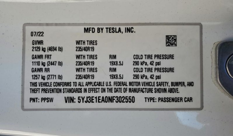 
								2022 Tesla MODEL 3 full									