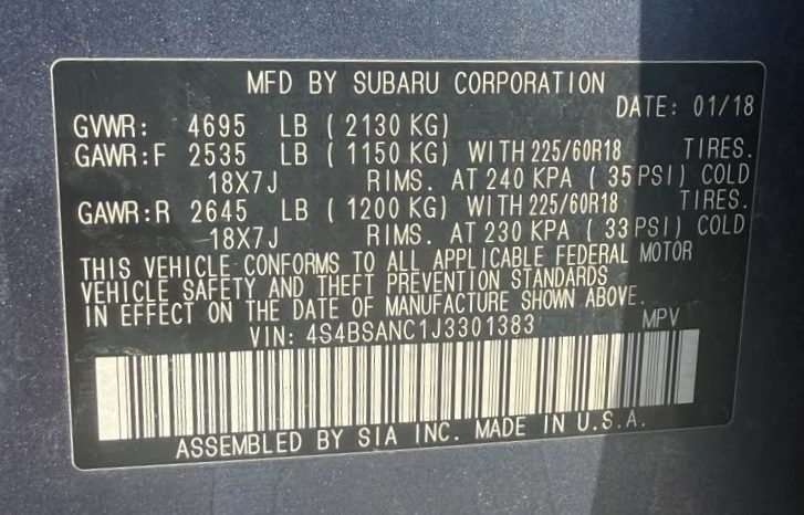 
								2018 Subaru Outback Limited full									
